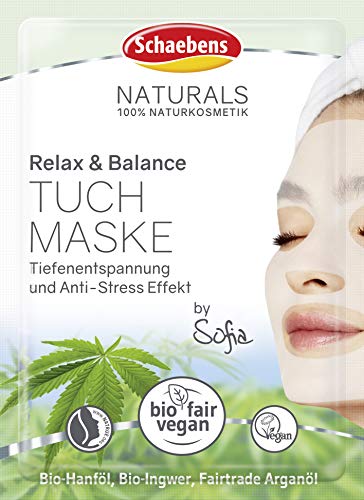 Schaebens NATURALS Relax Balance Tuchmaske - Tiefenentspannung und Anti-Stress Effekt. Mit Bio-Hanföl, Bio-Ingwer und Fairtrade Arganöl - Vegan - 100% Naturkosmetik im Sale